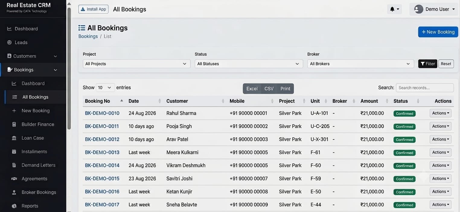 Real Estate CRM booking management